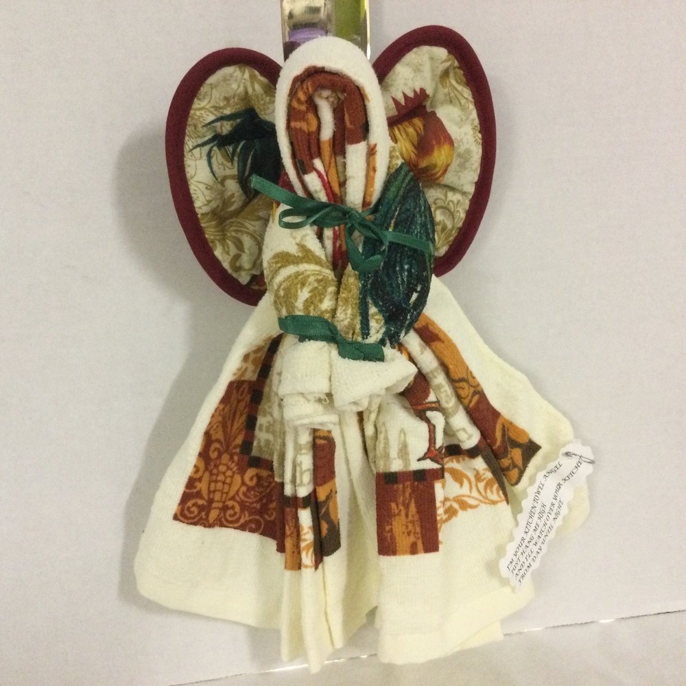 Kitchen Towel Angel Decor. Handmade New. Rooster Chicken Farmhouse design